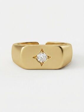 Dainty Zircon Starburst Pinky Ring Adjustable Stainless Steel Ring Statement